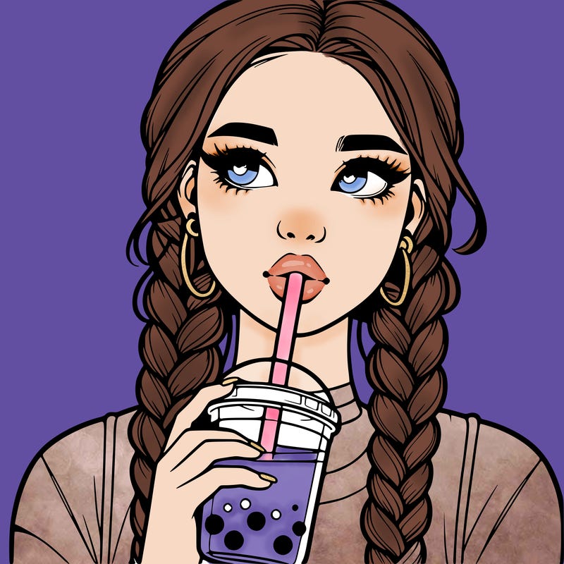 realistic girl with braided hair drinking boba