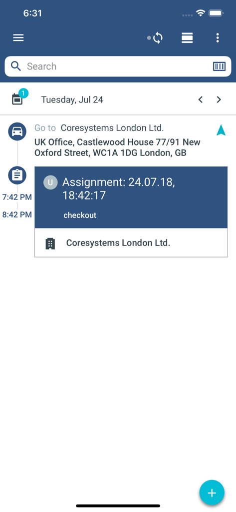 Horario de asignación del técnico en la aplicación móvil SAP Field Service Management