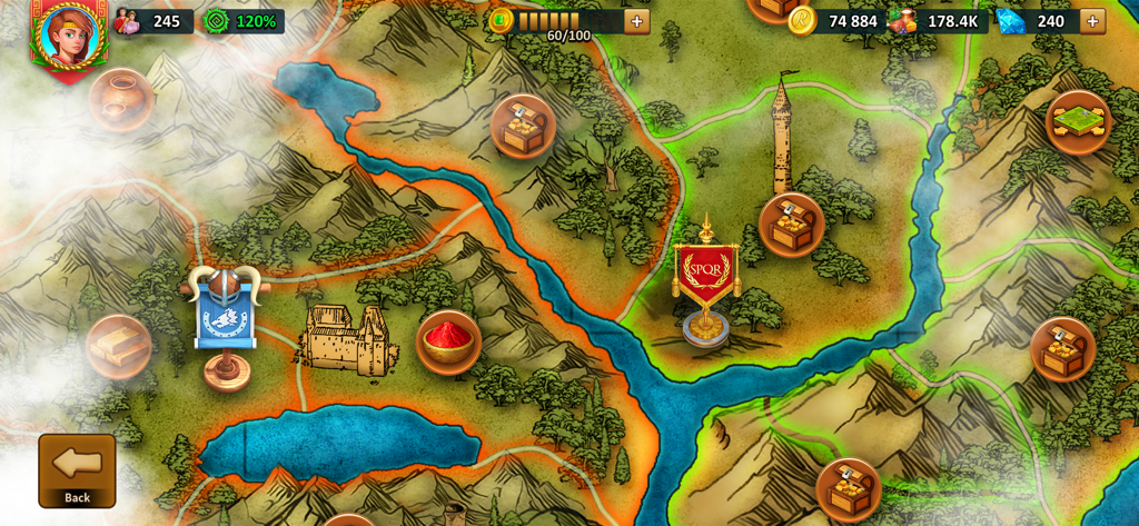 Rise of the Roman Empire: Rome - Vista del mapa estratégico en Rise of the Roman Empire que muestra territorios y recursos