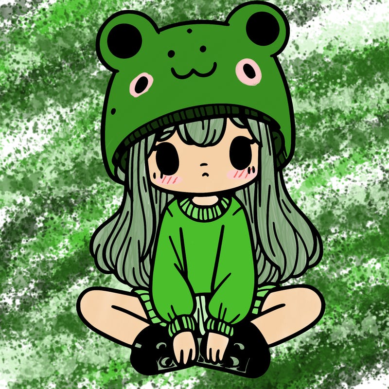 a girl wearing a frog hat and some frog socks