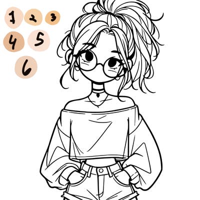 girl with a messy ponytail glasses a baggy crop top and jean shorts