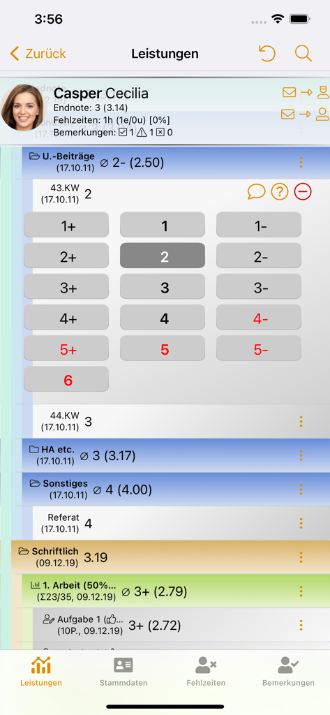 TeacherTool Complete - Digital gradebook interface showing student performance and numeric grade entry screen