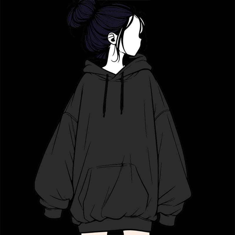 realistic girl with a oversized sweatshirt on and a bun