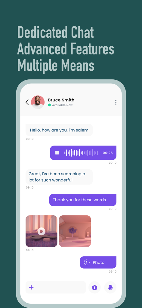 Link-Me - Chat & Messaging - Link Me messaging screen with text voice notes and shared photos