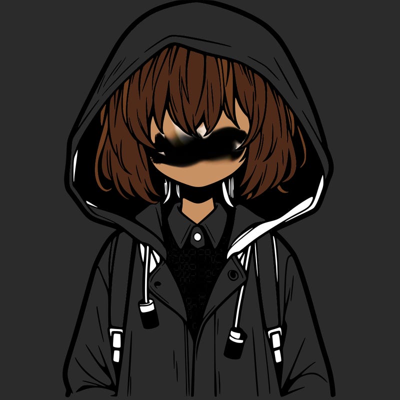 little anime girl in a raincoat her hair is covering her eyes she has a lighter