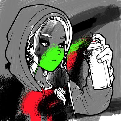 a realistic girl, spray painting