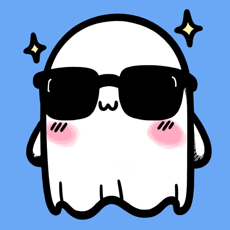 cute big shy ghost with glasses