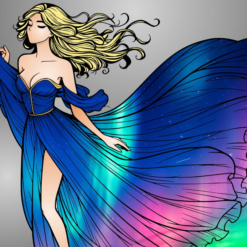 realistic woman in dress flowing the the wind