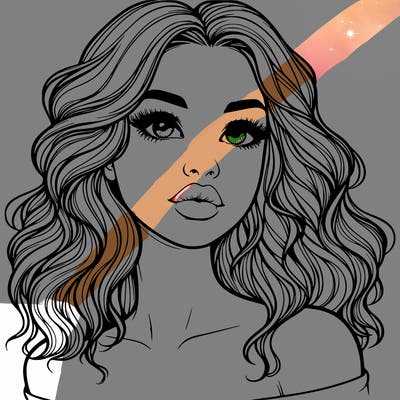 realistic girl with wavy hair and lips