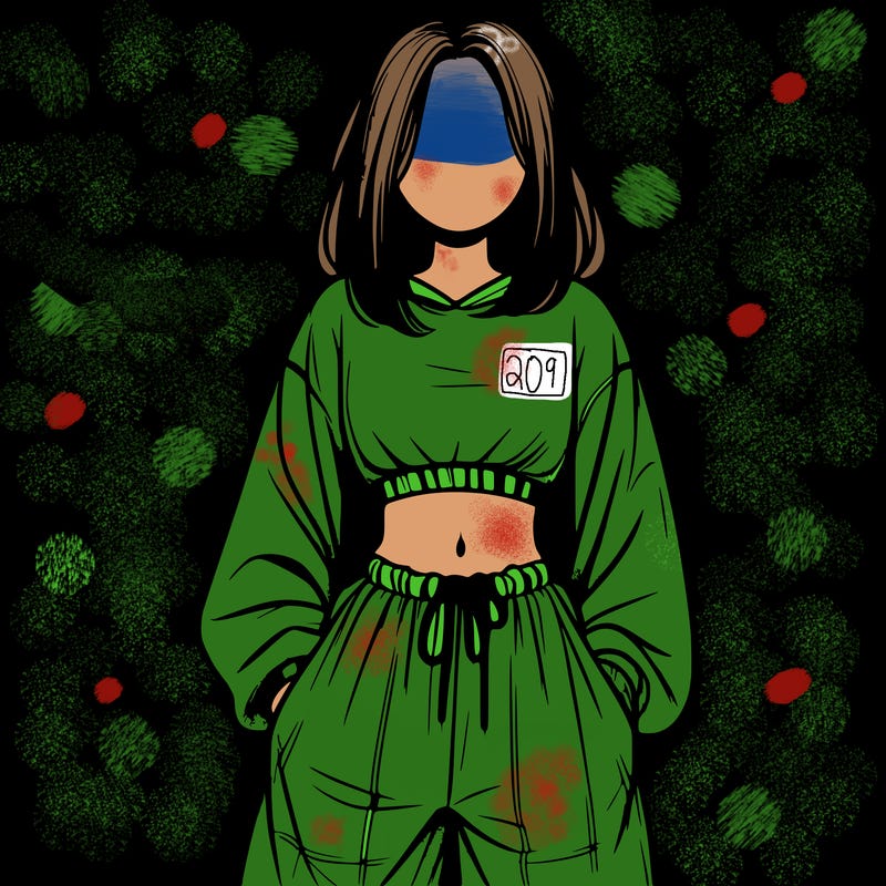 realistic girl faceless with baggy pants and a crop top