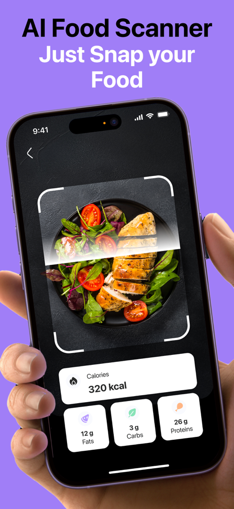 AI Calorie Counter by AI-Cal - AI food scanner app scanning a healthy meal to track calories and macros