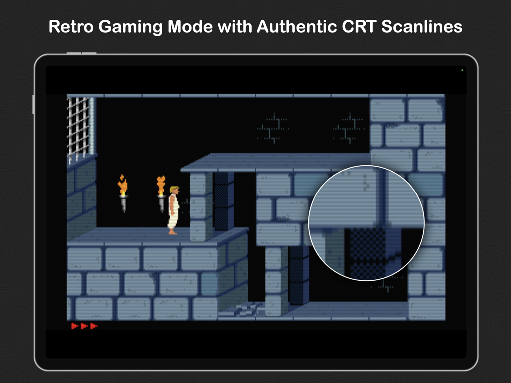 HDMeye - Retro-Spiel auf iPad-Bildschirm mit authentischem CRT-Scanline-Modus