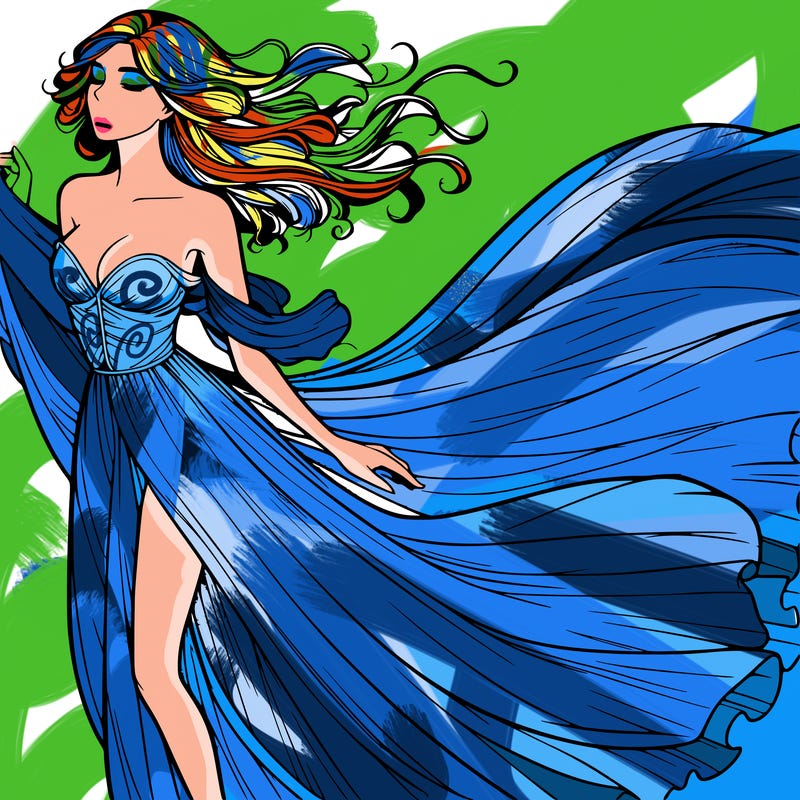 realistic woman in dress flowing the the wind