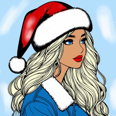 realistic girl in santa hat