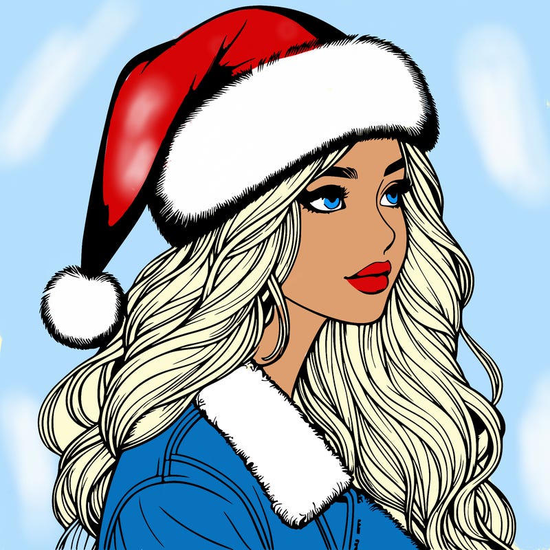 realistic girl in santa hat