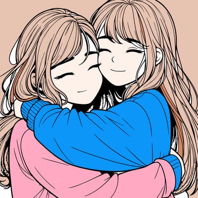 realistic two girls hugging
