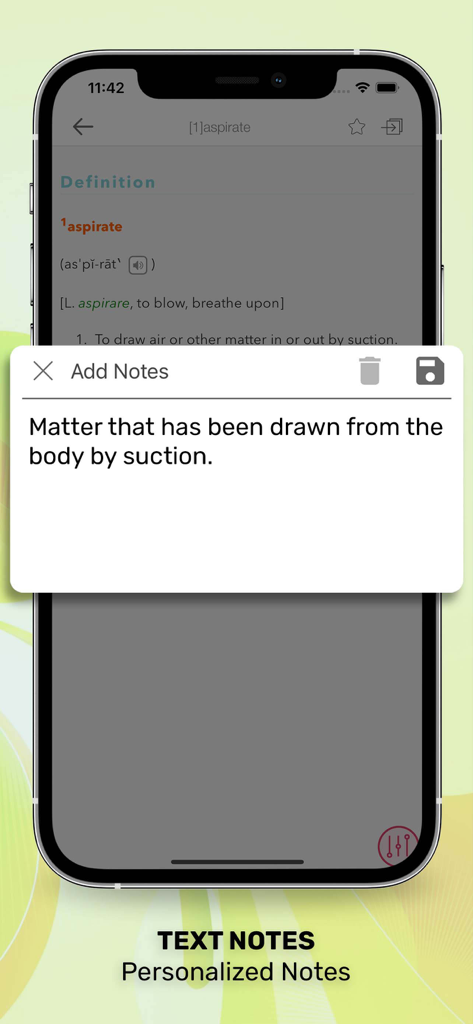 Taber’s Medical Dictionary - Personalized text notes feature in the Tabers Medical Dictionary app for medical professionals