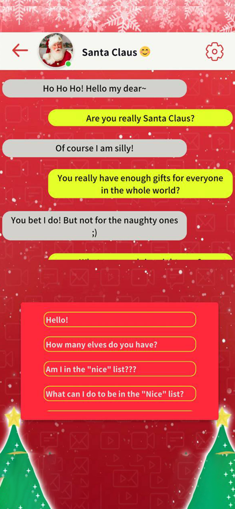 Call Santa Claus - Prank Call - Interface for a simulated chat conversation with Santa Claus