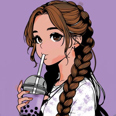 realistic girl with braided hair drinking boba