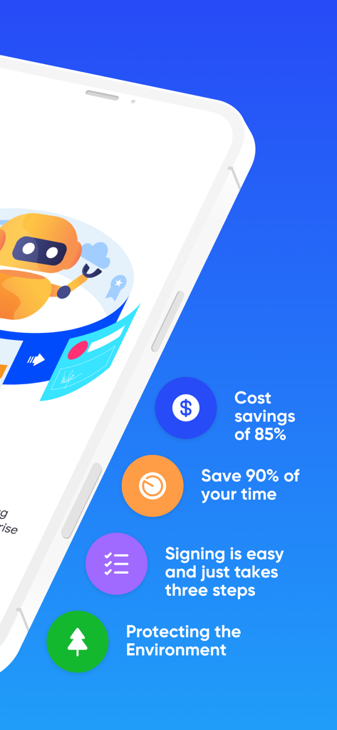 AMIS WeSign - Infographic showing AMIS WeSign benefits including cost savings, time efficiency, easy signing, and environmental protection