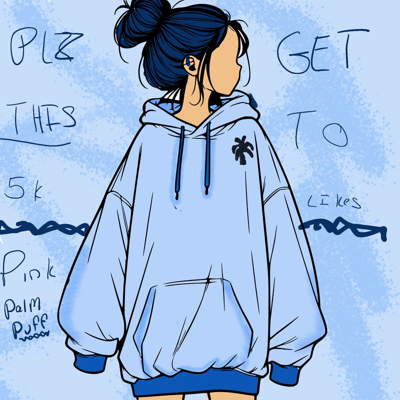 realistic girl with a oversized sweatshirt on and a bun