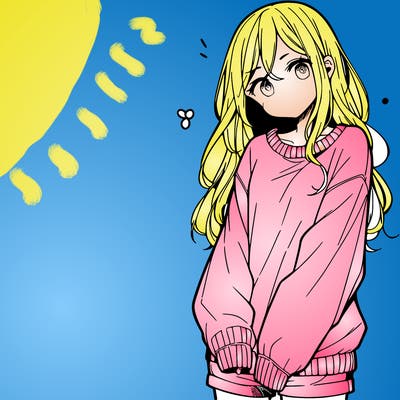 manga teen girl  in a sweater and baggy pants