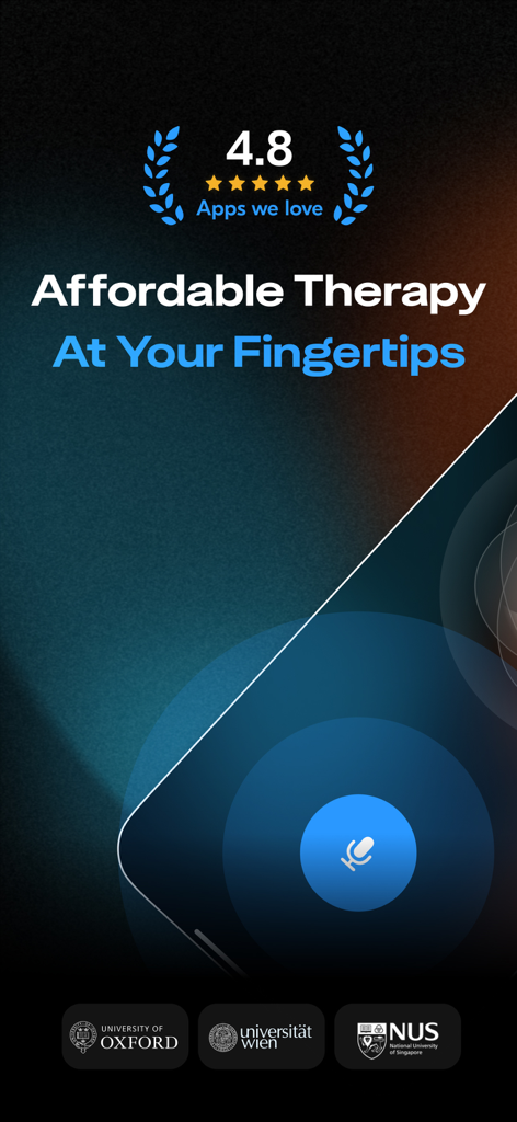 ChatMind: AI Therapist - ChatMind AI Therapist app interface showing a 4.8 star rating and the headline Affordable Therapy At Your Fingertips.