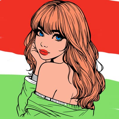 realistic girl with bangs looking over her shoulder