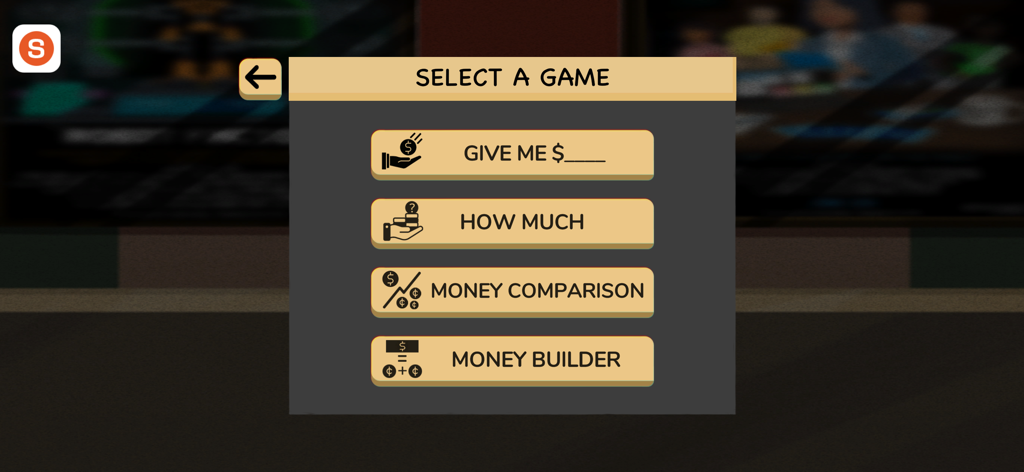 Cash Skills Collection - A game selection menu in the Cash Skills Collection app featuring four money management learning games