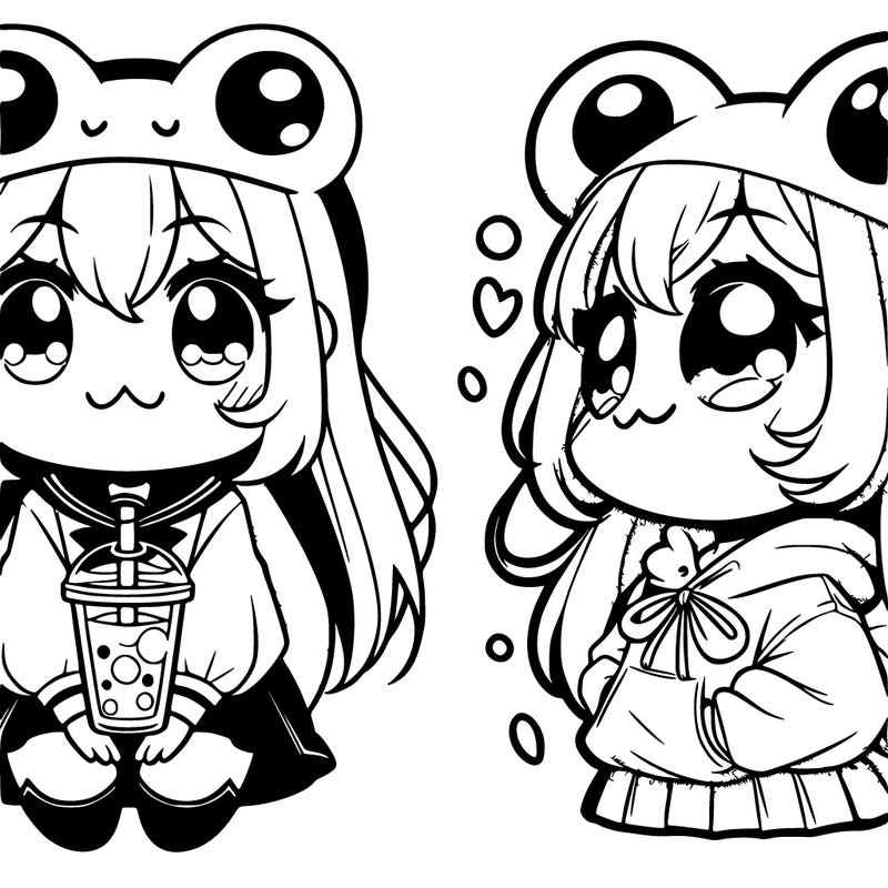 cute manga frog girl with boba