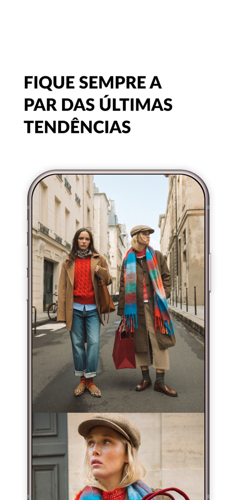 Lanidor para iPhone - Two women wearing stylish coats and scarves in the Lanidor mobile app showcasing the latest trends