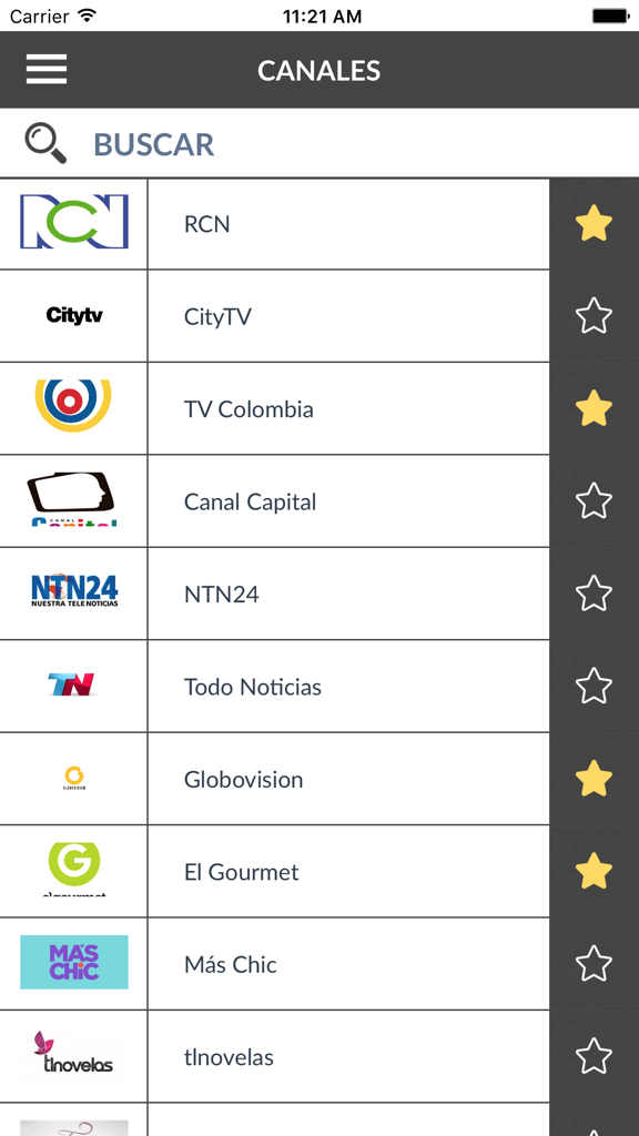 List of Colombian TV channels in the mobile guide app