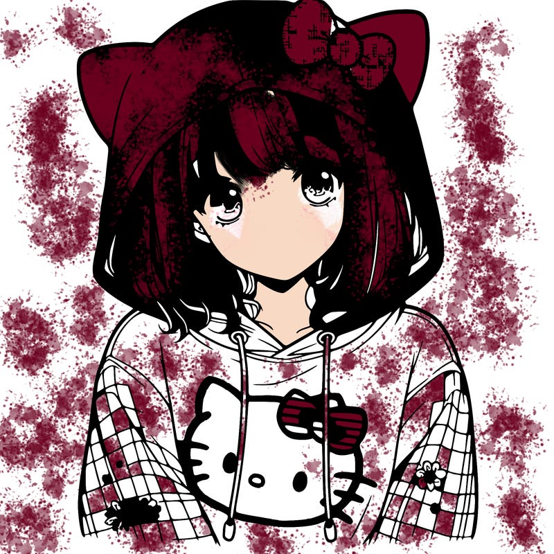 a girl wearing a hello kitty sweater with hood also realistic