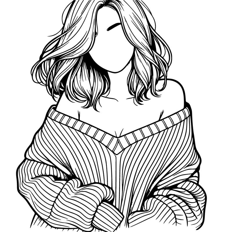 realistic girl with sweater falling off shoulders