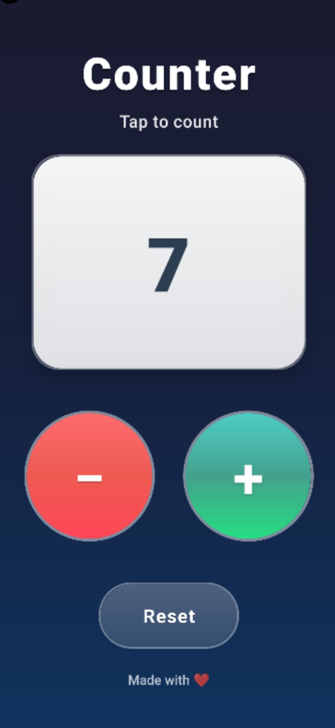 Tally Counter: Clicker Counter - Minimalist digital tally counter interface showing a count of seven with plus and minus buttons