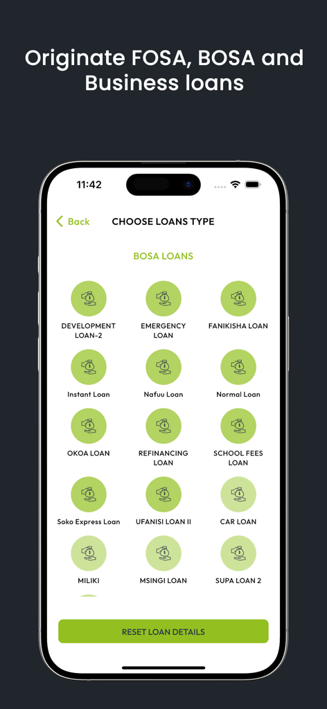 n-kash - La interfaz de la aplicación n-kash que muestra varias categorías de préstamos BOSA