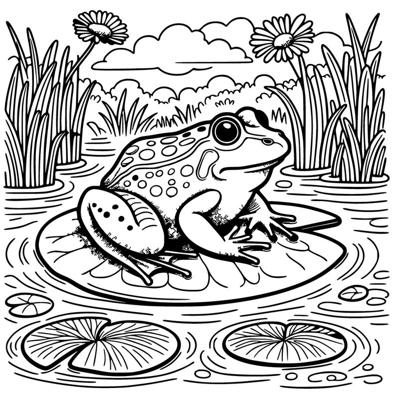 a realistic frog on a lillypad in a river