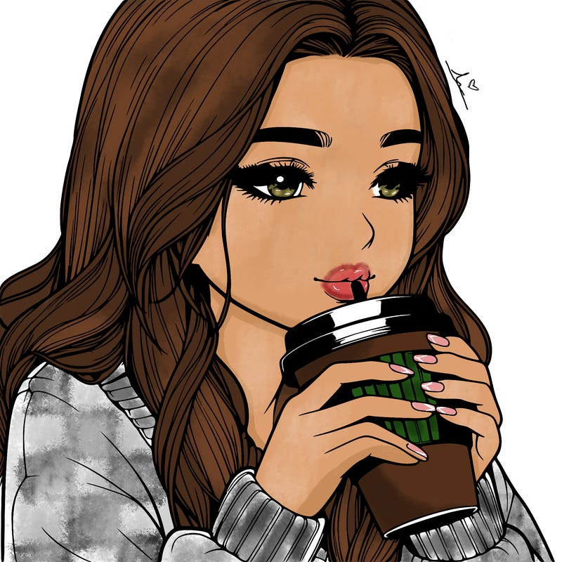 realistic girl drinking coffee