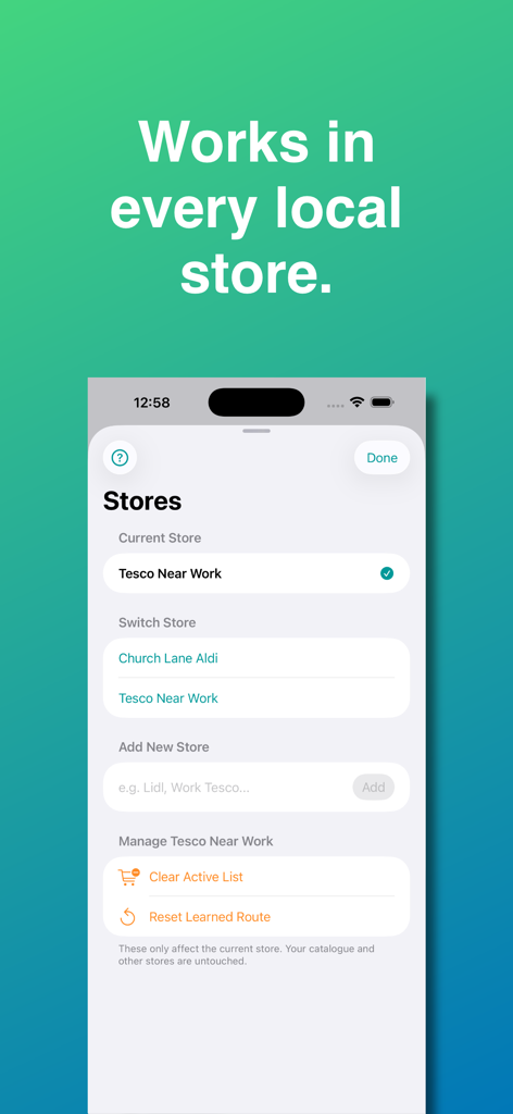 Grocery Flow - Grocery Flow app interface for managing and switching between different local grocery store locations