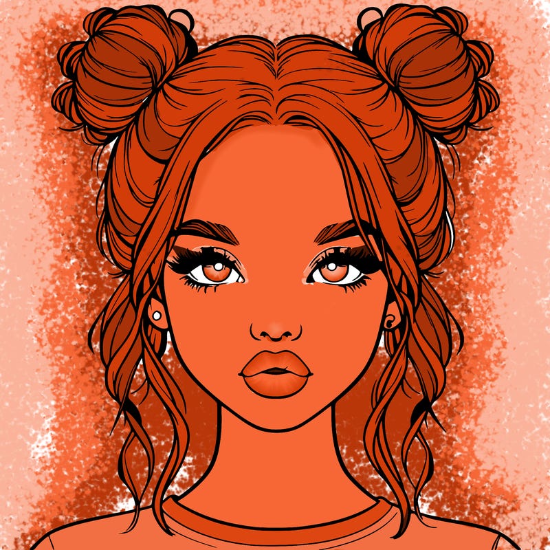 realistic girl with two buns in hair and lips