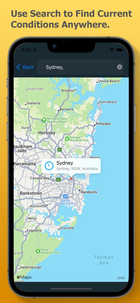 Density Altitude + - Map interface for searching weather conditions anywhere in the Density Altitude plus app