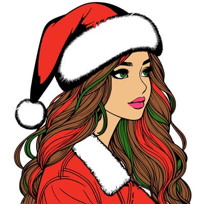 realistic girl in santa hat