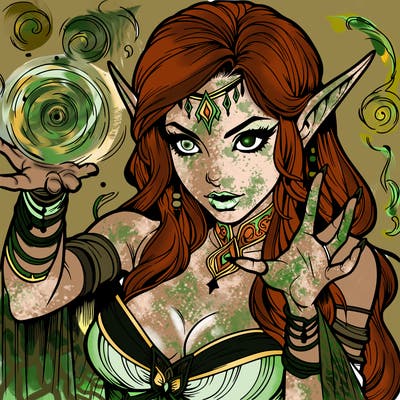 realistic scary beautiful elf sorceress casting spell