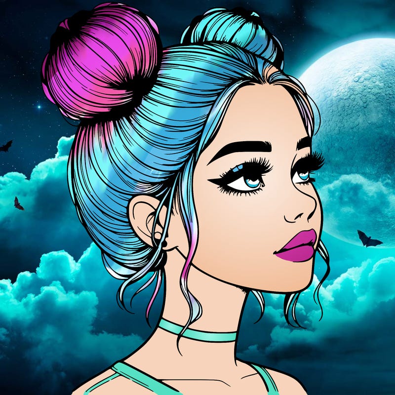 realistic girl with buns on the top of her head