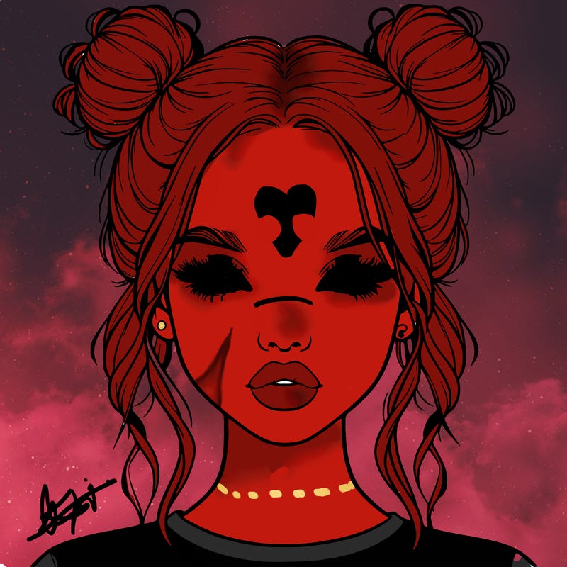 realistic girl with two buns in hair and lips