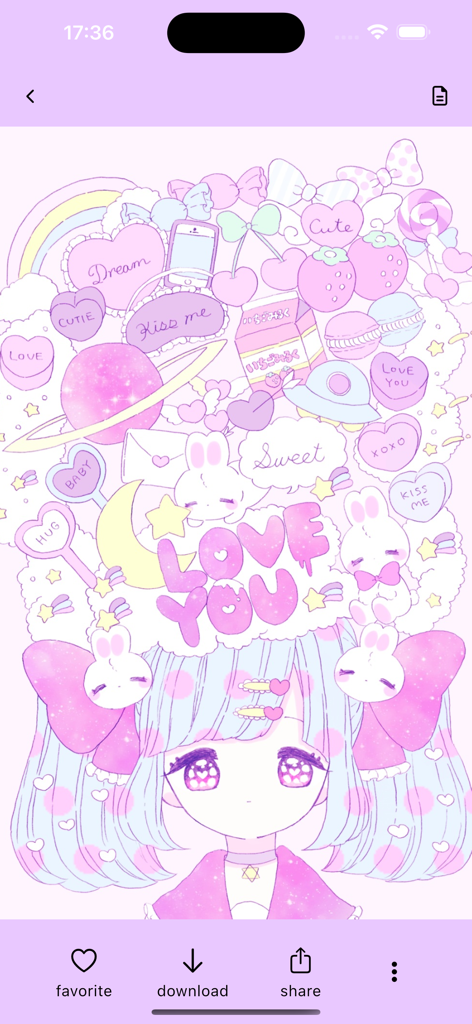 Aesthetic - Kawaii Wallpapers! - Um papel de parede kawaii de anime rosa e roxo pastel apresentando uma garota cercada por corações, coelhos e rabiscos fofos