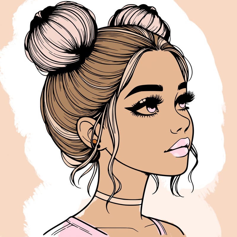 realistic girl with buns on the top of her head