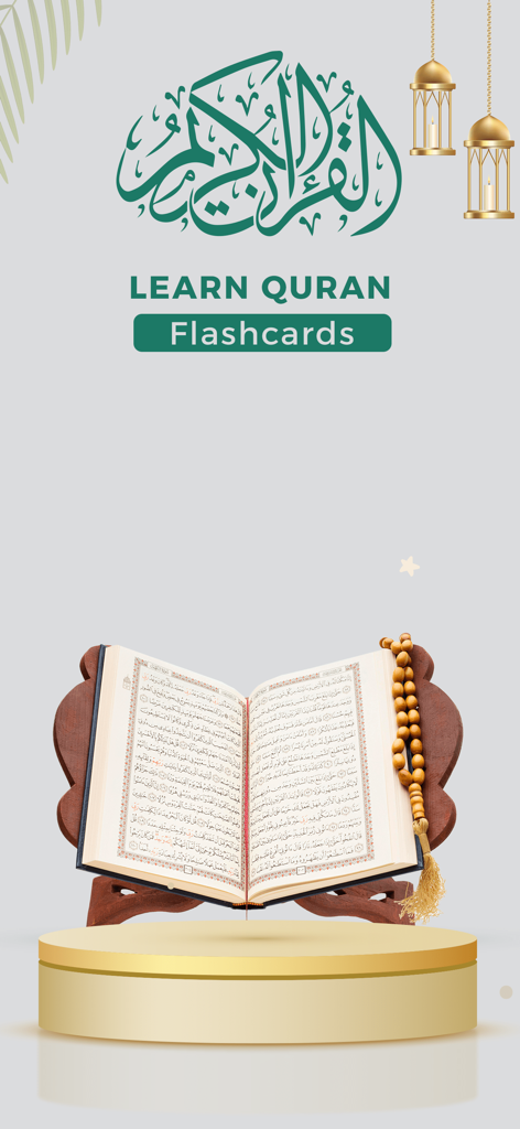 Quran Buddy: Memorize Quran - Quran Buddy app welcome screen showing Learn Quran Flashcards with an open Quran and prayer beads