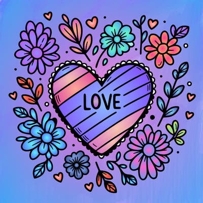 love heart with flowers around it