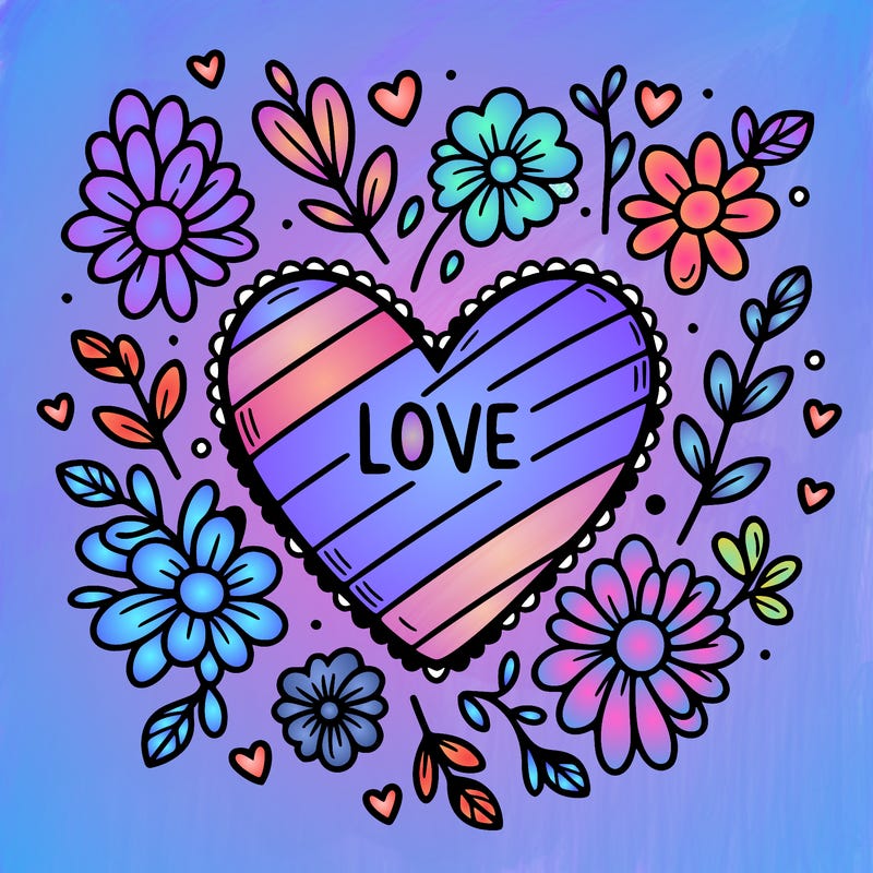 love heart with flowers around it